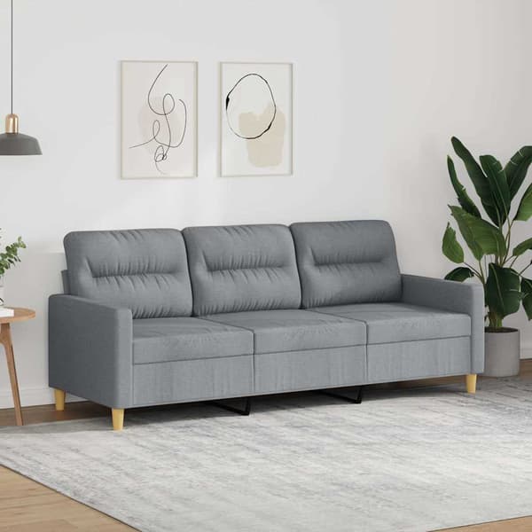 3-sitssoffa ljusgrå 180 cm tyg