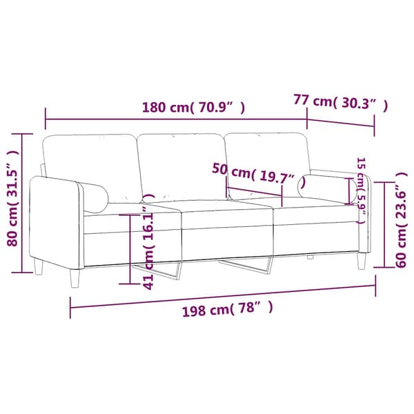 3-sitssoffa med prydnadskuddar svart 180 cm sammet