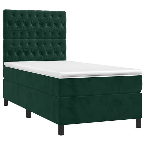 Ramsäng med madrass & LED mörkgrön 80x200 cm sammet