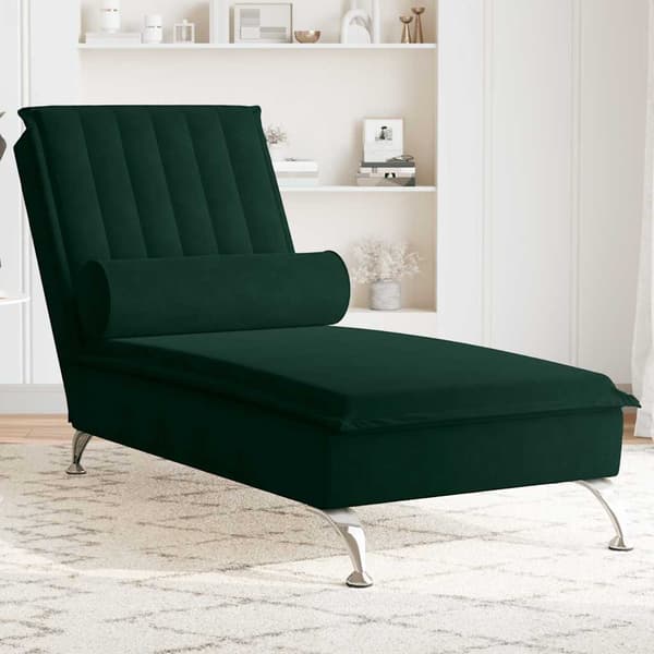 Massageschäslong med bolster mörkgrön sammet