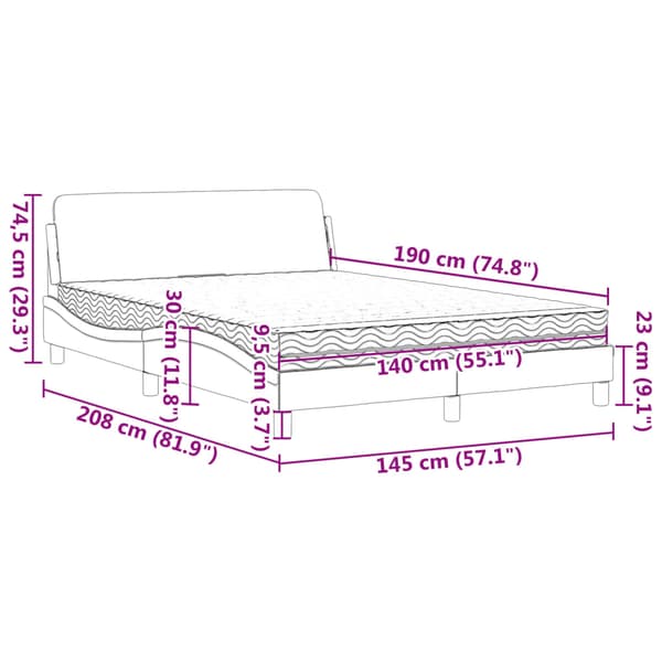 Bed with Mattress "Dover" Blue 140x190 cm Fabric