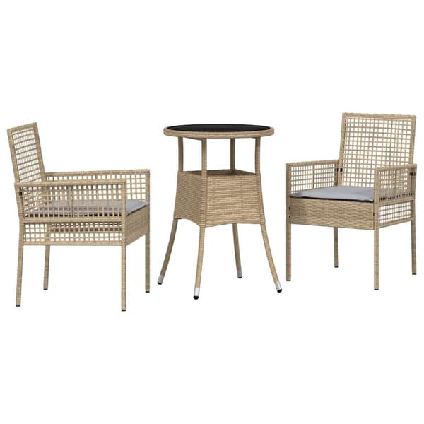 Trädgårdsmöbelset 3 pcs Beige konstrotting