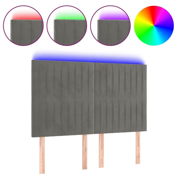 Sänggavel LED ljusgrå 144x5x118/128 cm sammet