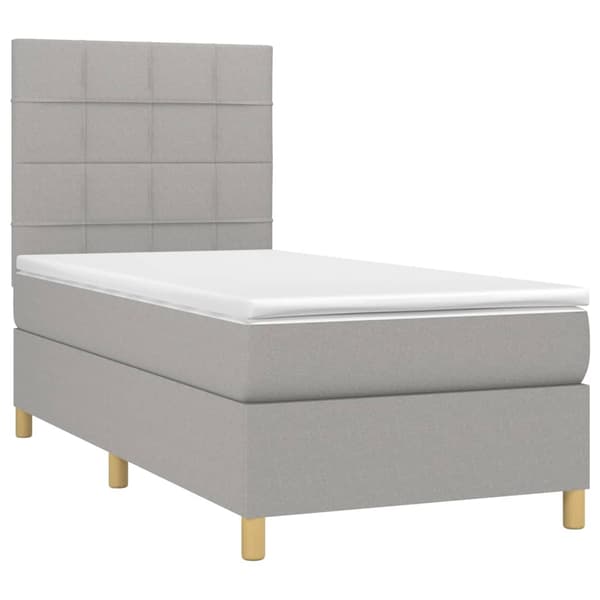 Ramsäng med madrass & LED ljusgrå 90x200 cm tyg