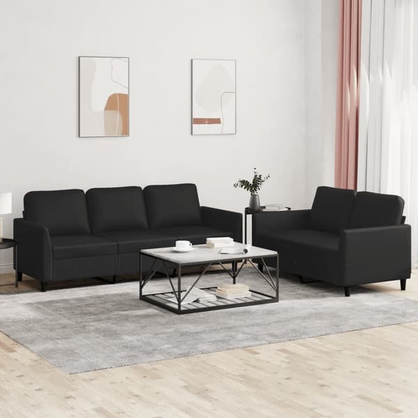 Soffgrupp med dynor 2 delar svart konstläder