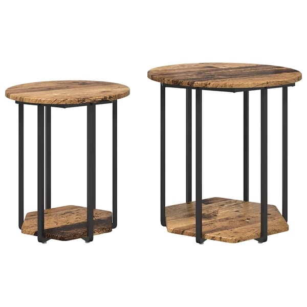 Sidobordsset med hylla 2 pcs Brun