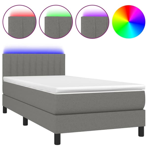 Ramsäng med madrass & LED mörkgrå 90x190 cm tyg