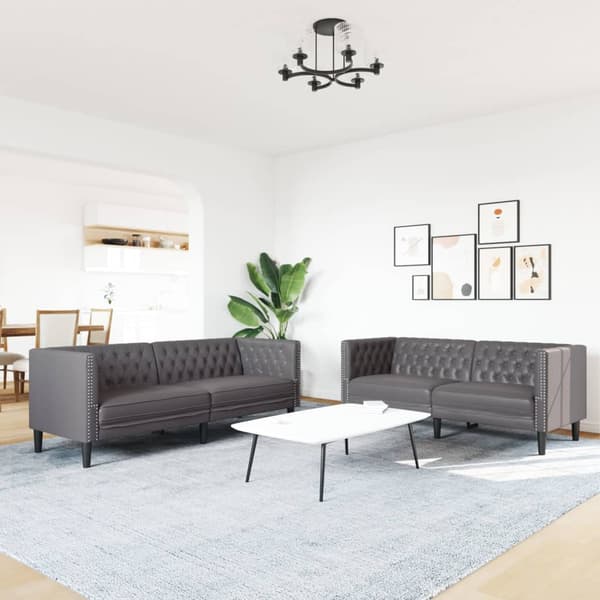 Soffgrupp chesterfield 2 delar grå konstläder