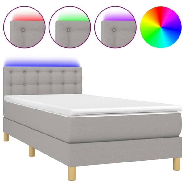 Ramsäng med madrass & LED ljusgrå 90x200 cm tyg