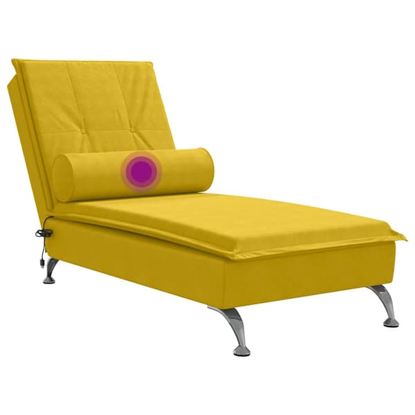 Massageschäslong med bolster gul sammet
