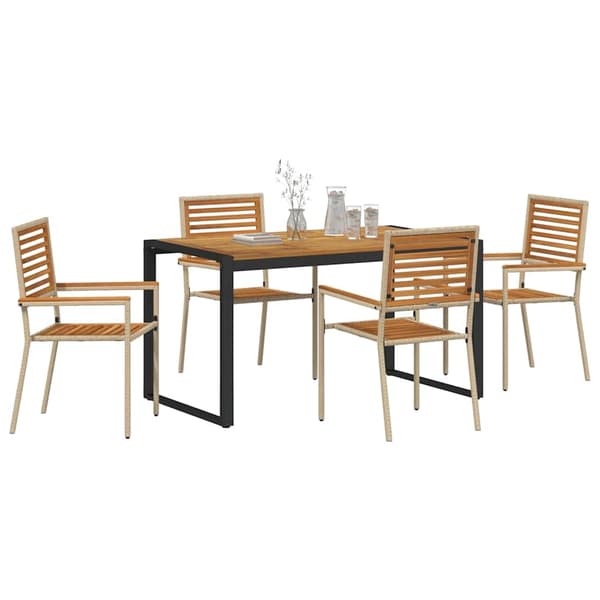 Trädgårdsmöbelset 5 pcs Beige och brun konstrotting