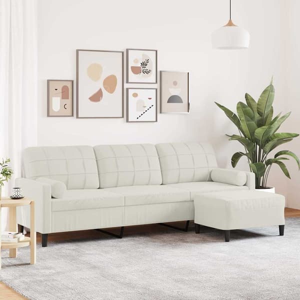 3-sitssoffa med fotpall gräddvit 210 cm sammet