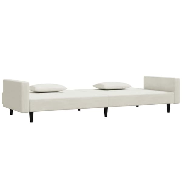 Bäddsoffa 2-sits med två kuddar gräddvit sammet
