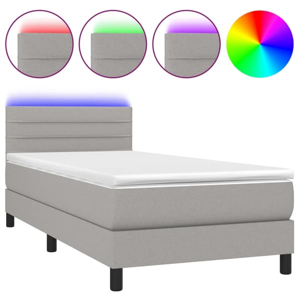 Ramsäng med madrass & LED ljusgrå 90x190 cm tyg