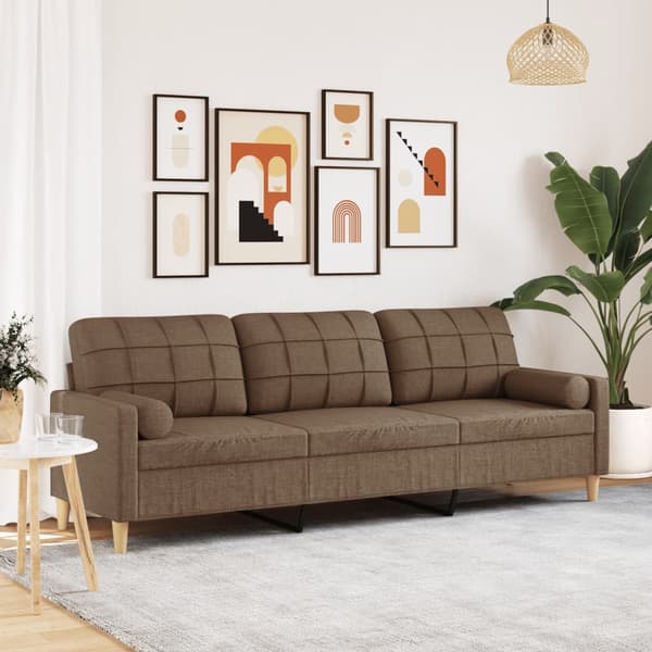 3-sitssoffa med prydnadskuddar brun 210 cm tyg