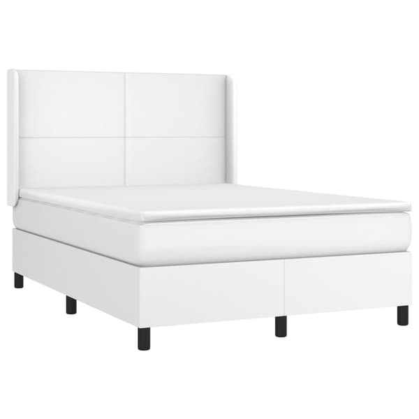 Ramsäng med madrass & LED vit 140x190 cm konstläder