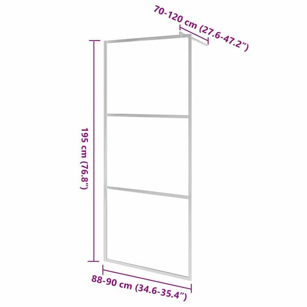 Duschvägg med helfrostat ESG-glas 90x195 cm