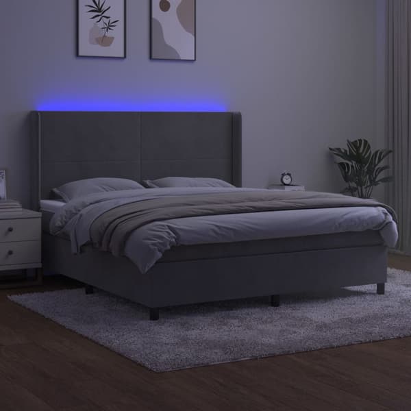 Ramsäng med madrass & LED ljusgrå 180x200 cm sammet