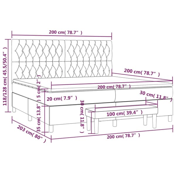 Ramsäng med madrass mörkgrå 200x200 cm tyg