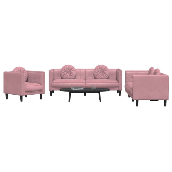 Soffgrupp med dynor 3 delar rosa sammet