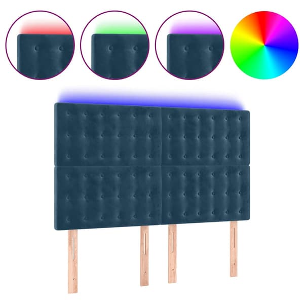 Sänggavel LED mörkblå 144x5x118/128 cm sammet