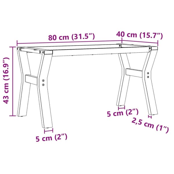 Bordsben för soffbord Y-ram 80x40x43 cm stål