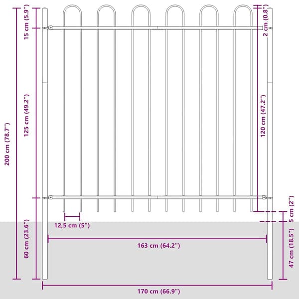 Trädgårdsstängsel 4 pcs Grå 6,8 x 1,5 m Pulverlackerad stål