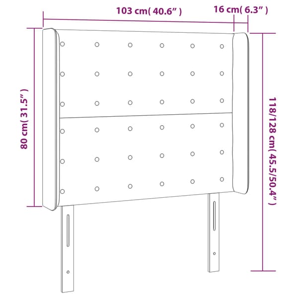 Sänggavel LED ljusgrå 103x16x118/128 cm tyg