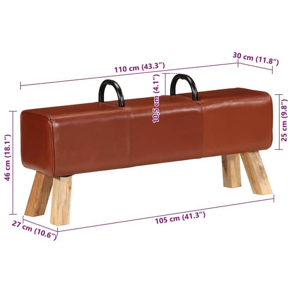 Gymbänk brun 110 cm äkta Läder