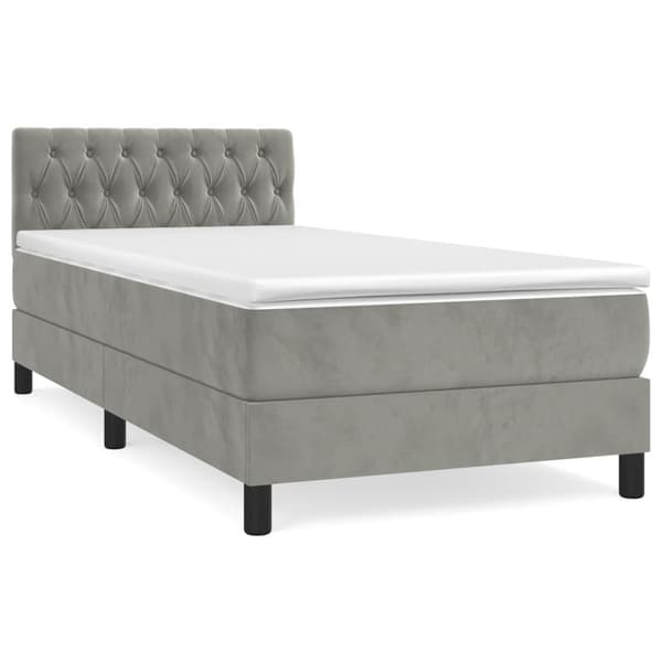 Ramsäng med madrass ljusgrå 100x200 cm sammet