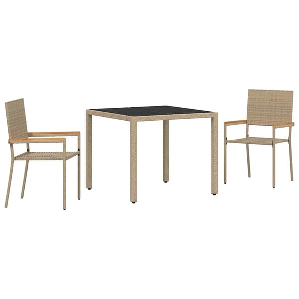 Trädgårdsmöbelset 3 pcs Beige konstrotting