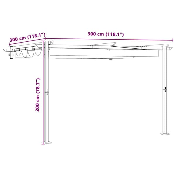 Paviljong 300 x 300 x 200 cm Gräddvit Polyester