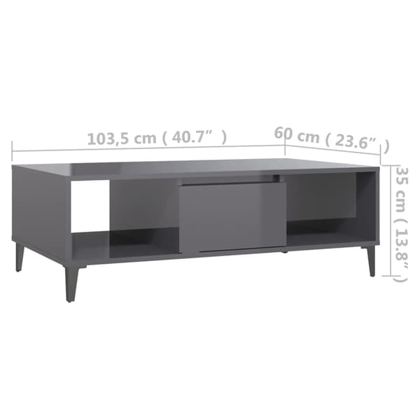 Soffbord grå högglans 103,5x60x35 cm konstruerat trä