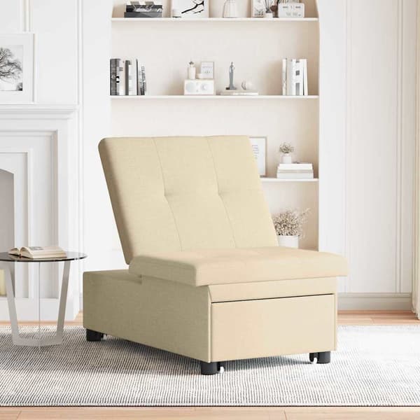 Pull Out Sofa Bed Kräm 194 x 50 x 82 cm tyg