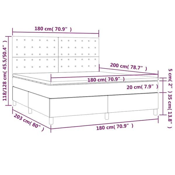 Ramsäng med madrass & LED mörkgrön 180x200 cm sammet