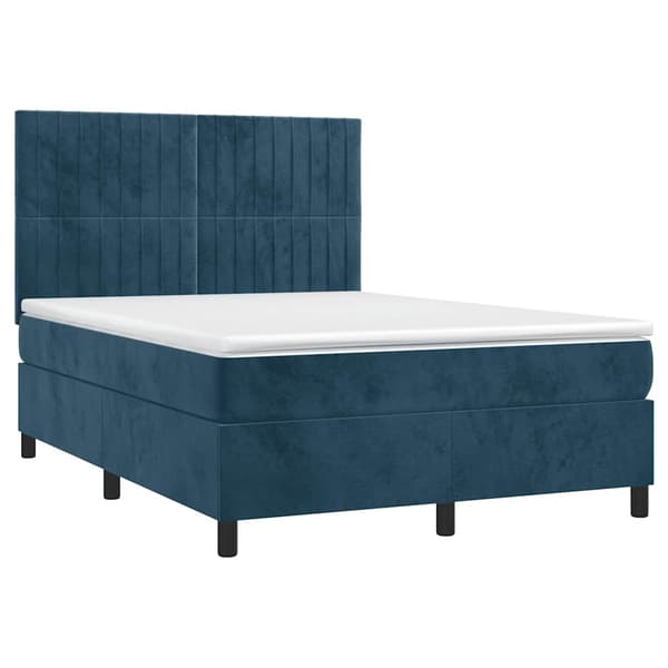 Ramsäng med madrass & LED mörkblå 140x190 cm sammet