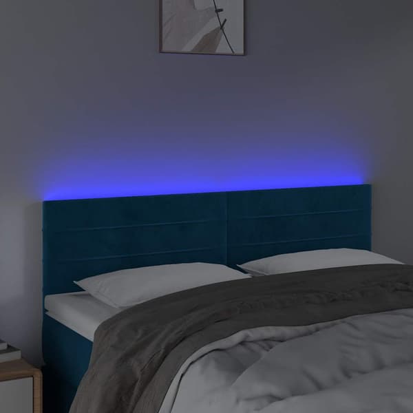 Sänggavel LED mörkblå 144x5x78/88 cm sammet