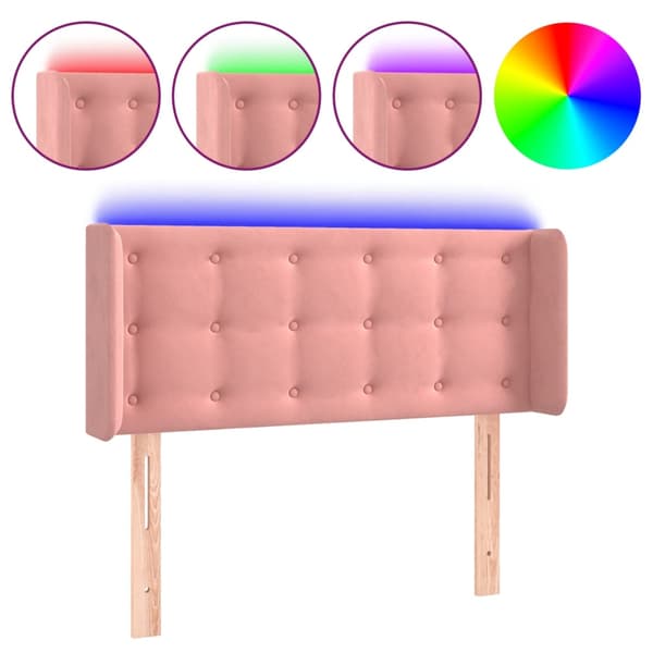Sänggavel LED rosa 103x16x78/88 cm sammet