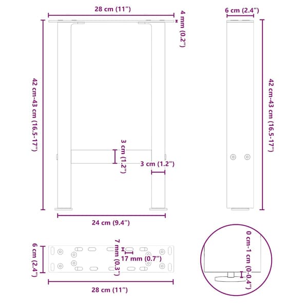 Soffbordsben svarta 2 st 28x(42-43) cm stål