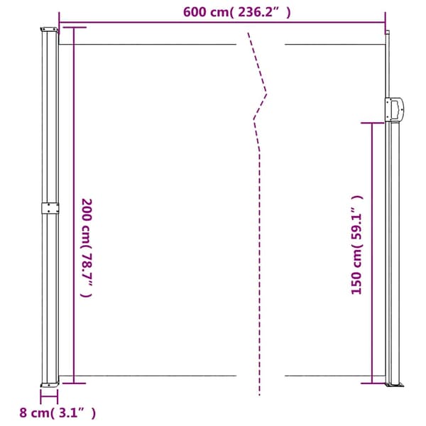 Infällbar sidomarkis 200x600 cm brun