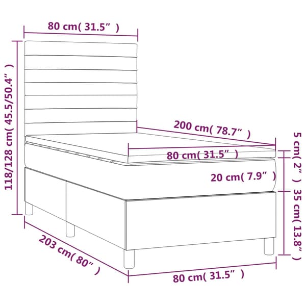 Ramsäng med madrass mörkgrå 80x200 cm sammet