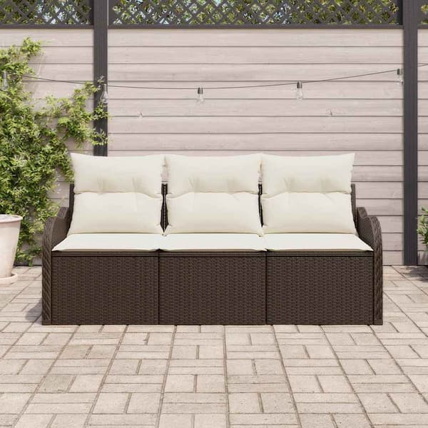 Trädgårdsoffset med kudde 3 pcs Brun konstrotting