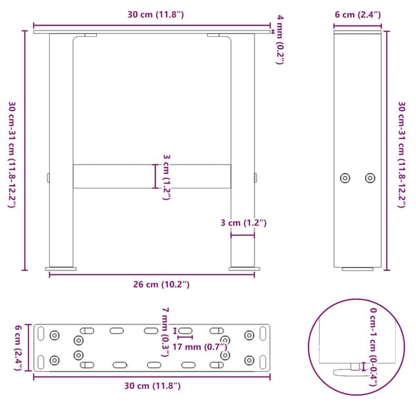 Soffbordsben naturstål 2 st 30x(30-31) cm stål