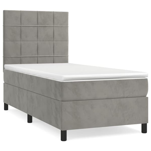 Ramsäng med madrass ljusgrå 100x200 cm sammet