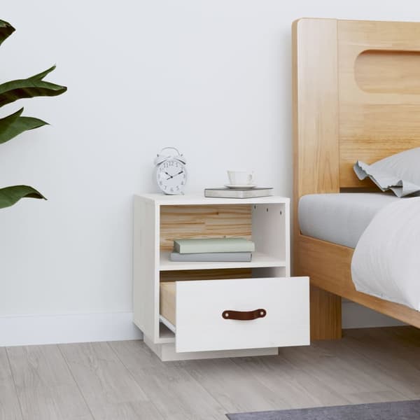 Sängbord vit 40x34x45 cm massivt furuträ