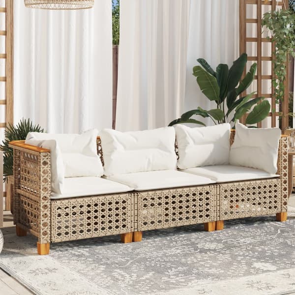 Trädgårdssoffa 3-sits med dynor konstrotting beige