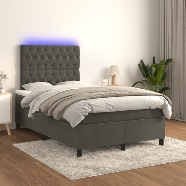 Ramsäng med madrass & LED mörkgrå 120x190 cm sammet