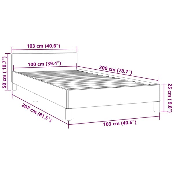 Sängram utan madrass mörkgrå 100x200 cm sammet