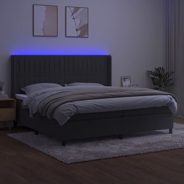 Ramsäng med madrass & LED mörkgrå 200x200 cm sammet