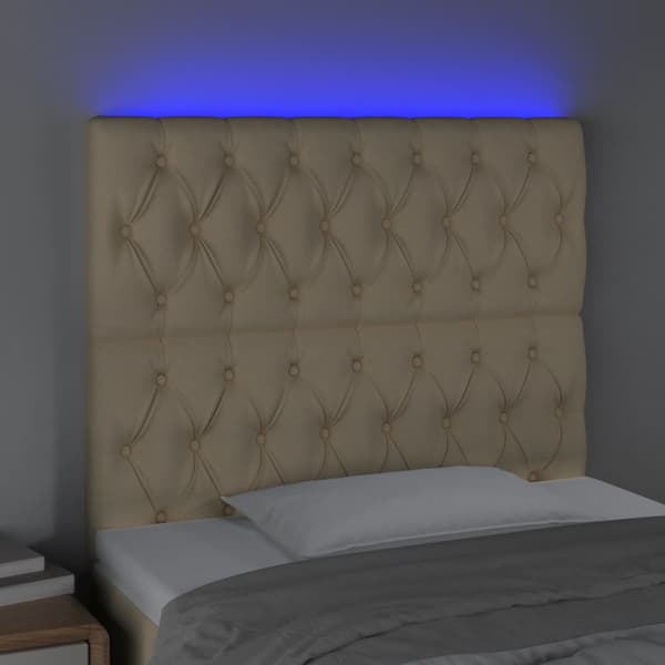 Sänggavel LED gräddvit 100x7x118/128 cm tyg